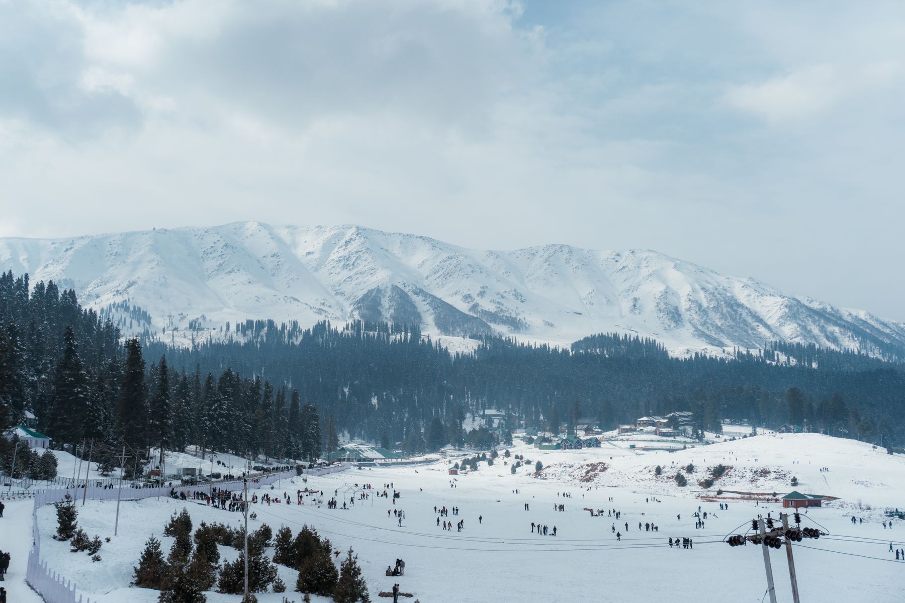 A snowy mountain landscape in Gulmarg